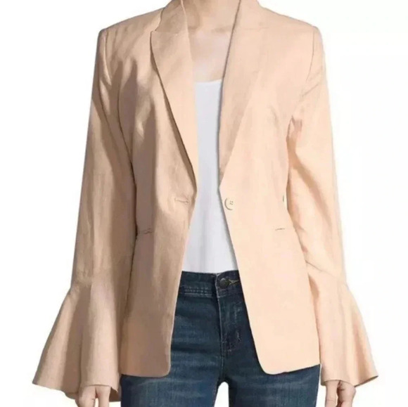 Free People Jackets & Blazers - Free People Blazer Flared Sleeve Jacket Linen Blend Rose Pink Missing Belt Mediu